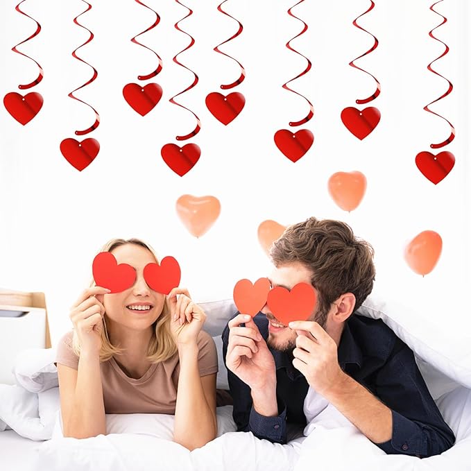 Red Heart Swirls Party-Decorations - 18Pcs Romantic Special Night Galentines Hanging Streamers Garland, Girl Wedding Anniversary Baby Bridal Shower Birthday Decor Supplies Hugtmr