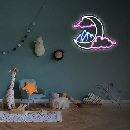 Moon Cloud Mountain Neon Sign Girl Room Decor Led Neon Lights Signs for Wall Decor USB Powered Led for Room Decoration