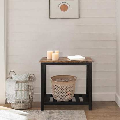 Narrow Side Table Rectangular End Tables with Storage Shelf Small Industrial Nightstands Bedside Table for Small Spaces Living Room Bedroom Bathroom Brown Smooth Tabletop and Black Legs