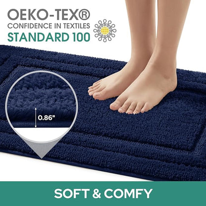 HOMEIDEAS Bathroom Rugs Sets 3 Piece, Super Soft and Absorbent Non Slip Microfiber Toilet Bath Mat with U-Shaped (Navy Blue)
