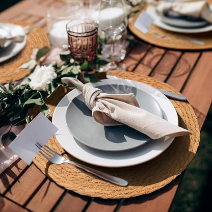 13 in Round Woven Placemats Set of 4 Chargers for Dinner Plates Farmhouse Rustic Boho Table Mats for Dining Table Decor Wicker Straw Braided Place Mats