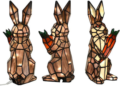Bieye L10947 Bunny Holds Carrot Tiffany Style Stained Glass Accent Table Lamp for Easter Decor (Purple)