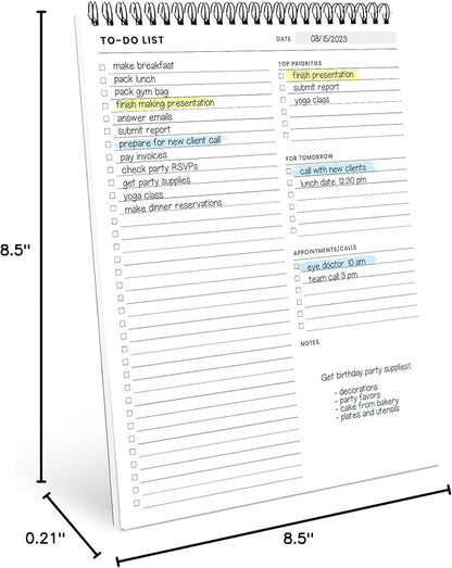 Of a Happy Kind To Do List Spiral Notepad 8.5x11 52 Sheets - Multiple Functional Sections - Daily Planner Notebook - Task Todo Checklist, Agenda Note Pad for Work