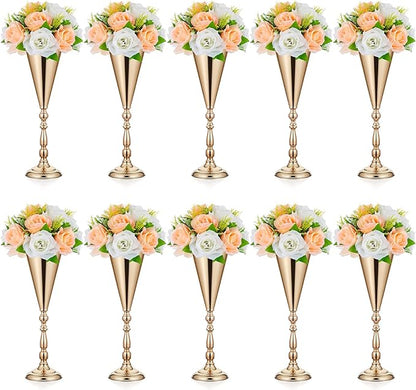 Amylove 10 Pcs Wedding Centerpieces Tall Vases - 21.7 Inch Gold Crystal Geometric Flower Stand, Elegant Table Decor for Wedding Reception, Party, Banquet, Hotel Decorations (16.5 Inch,Classic)