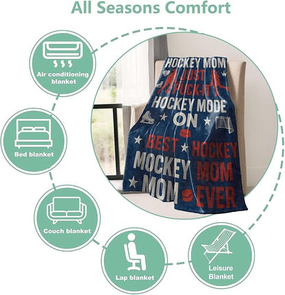 Hockey Mom Throw Blanket Gifts for Boys Girls Kids Adults, Hockey Icons Flannel Blankets for Travel Sofa Living Room Decor 60"X80"