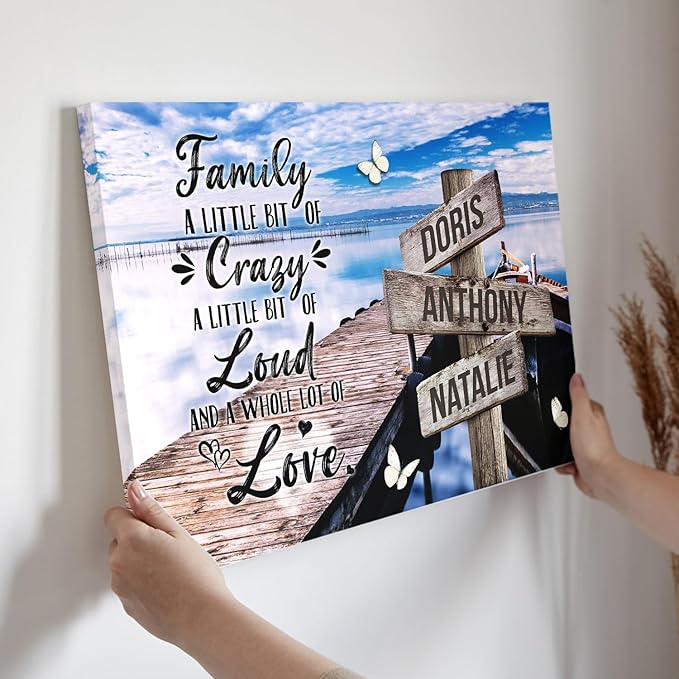 Dem Canvas Personalized Family Canvas With Names, Custom Wooden Sign Names Canvas, Family A Little Bit Of Crazy, Personalized Photo Gifts Street Sign Housewarming Gift