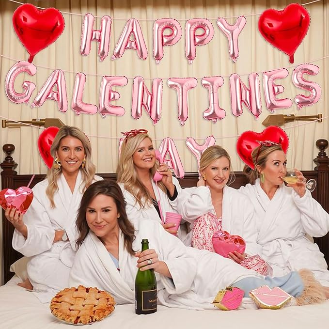 Rose Gold Happy Galentines Day Balloons 16 Inch Galentine Balloons Red Heart Ballons for Galentines Day Decorations for Party Hotel Bedroom Office Classroom Indoor