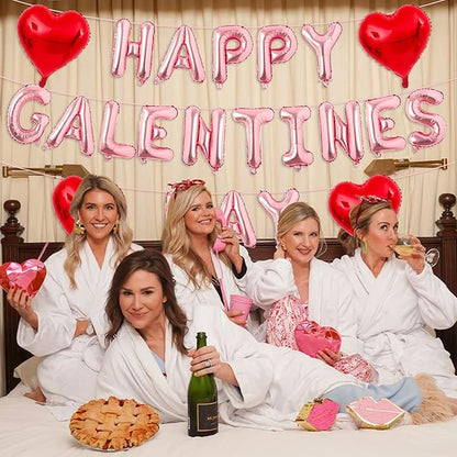 Rose Gold Happy Galentines Day Balloons 16 Inch Galentine Balloons Red Heart Ballons for Galentines Day Decorations for Party Hotel Bedroom Office Classroom Indoor