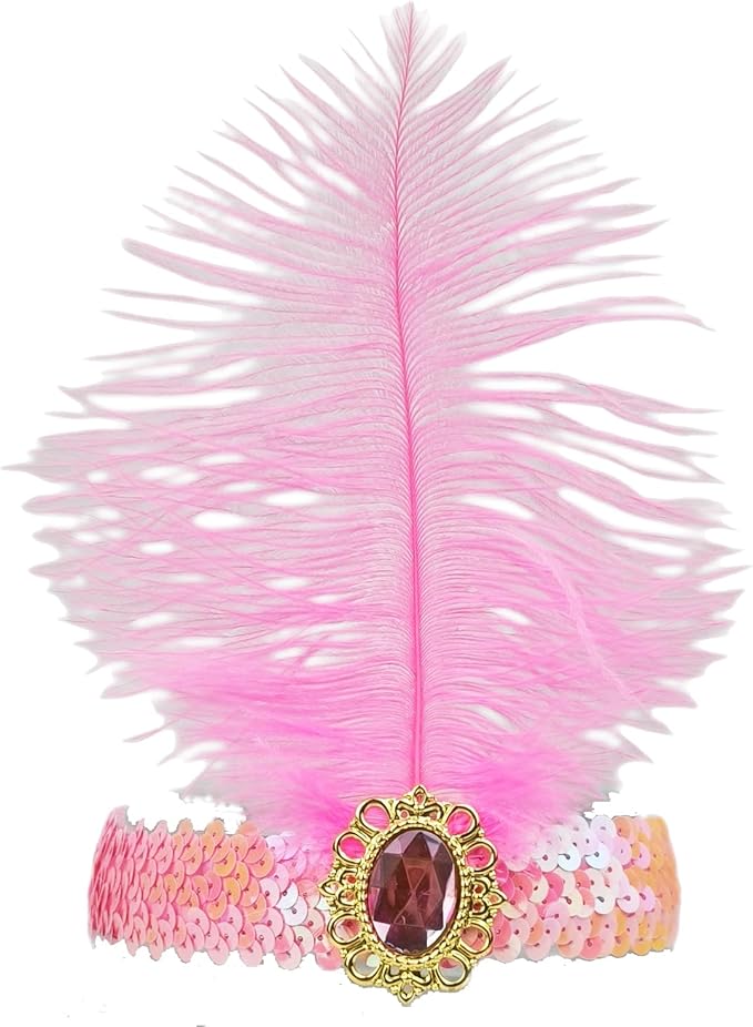 Feather Headpiece Sequins Headbands 1920s Flapper Showgirl Headpieces for Women Girls Carnival Party Accessories