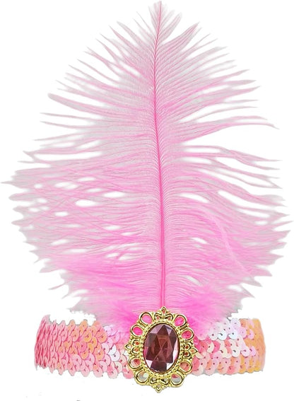 Feather Headpiece Sequins Headbands 1920s Flapper Showgirl Headpieces for Women Girls Carnival Party Accessories