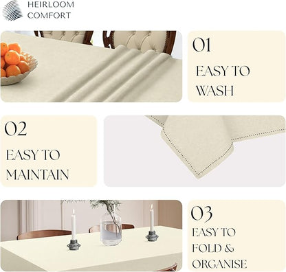 Ivory Cotton Tablecloth, Table Cover 52x70 Inch, Fits 4-6 Seats, Durable, Washable, Wrinkle Resistant, Rectangle Table Cloth for Dining, Elegant Dinners, Weddings, Special Occasions