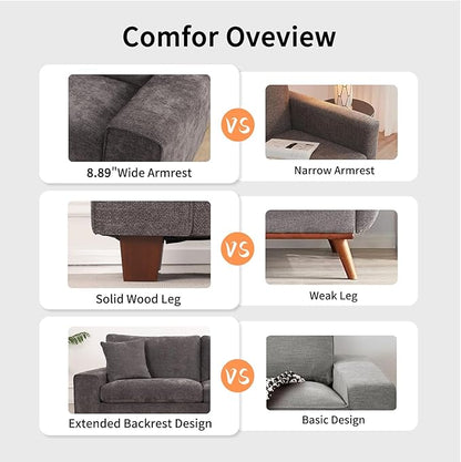 DOPEDIO Modern Loveseat Sofa for Living Room,Chenille Recliner, Removable Cover, Spring Cushions, Solid Wood Frame, Easy Assembly for Small Spaces (88.58inch，Dark Grey)
