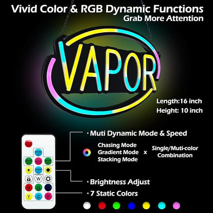 VAPOR-LED Neon Sign for Business,16x10 inch Vape Smoke Shop Sign RGB Bright Led for Window Wall Door VapeSmoke Store