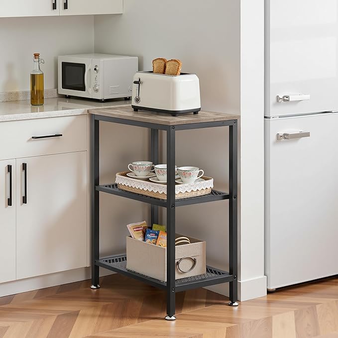 VECELO Tall End Side Tables, 30" Height Nightstand with 3-Tier Storage Shelf for Bedroom Living Room, Easy Assembly,Industrial Style, Grey