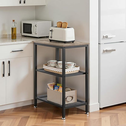 VECELO Tall End Side Tables, 30" Height Nightstand with 3-Tier Storage Shelf for Bedroom Living Room, Easy Assembly,Industrial Style, Grey