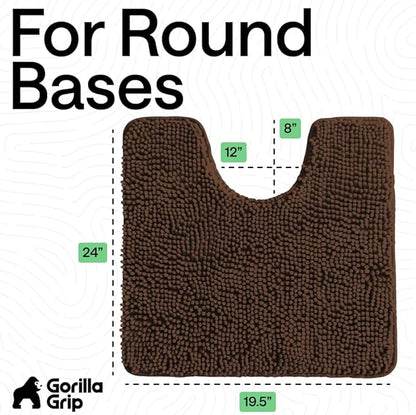 GORILLA GRIP Plush Absorbent Shaggy Chenille Bath Rug Mat for Oval Toilet Base with Rubber Backing, Machine Washable Rugs, Soft Microfiber Contour Mats for Toilets, Bathroom Decor, Brown