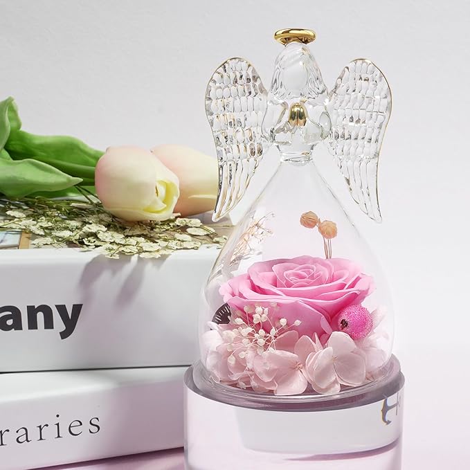 Miofula Preserved Flower Rose Birthday Gifts for Mom, Angel Figurines with Forever Real Rose Gifts for Her Mom Grandma, Angels Gifts for Mothers Day Christmas Anniversary Thanksgiving Birthday Gifts