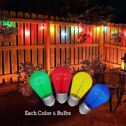 Jslinter Colored String LED Light Bulbs - 1 watt Plastic Outdoor Indoor S14 Bulbs for Christmas String Light Replacement - Shatterproof - E26 Base - 24Pack - Red/Blue/Yellow/Green