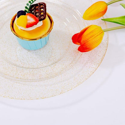 I00000 350 Pcs Gold Glitter Plastic Dinnerware Set for 50 Guests, Plastic Disposable Plates for Party, Include: 50 Dinner Plates,50 Dessert Plates,50 Paper Napkins, 50 Cups, 50 Silverware Set