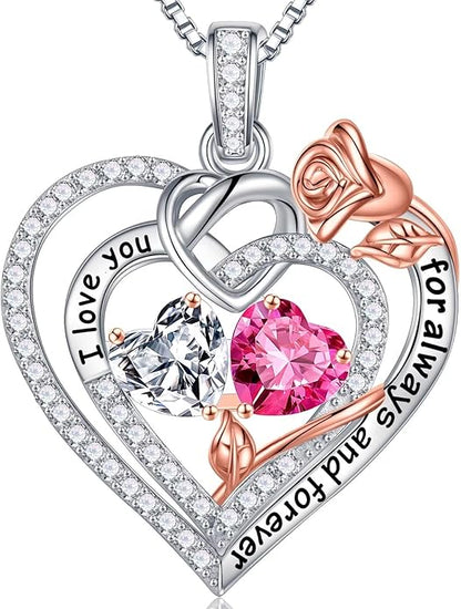 Iefil Christmas Gifts for Wife Women - 925 Sterling Silver Double Birthstone Necklace, Anniversary Birthday Gifts for Women, Jewelry Gift for Wife Girlfriend Mom Her
