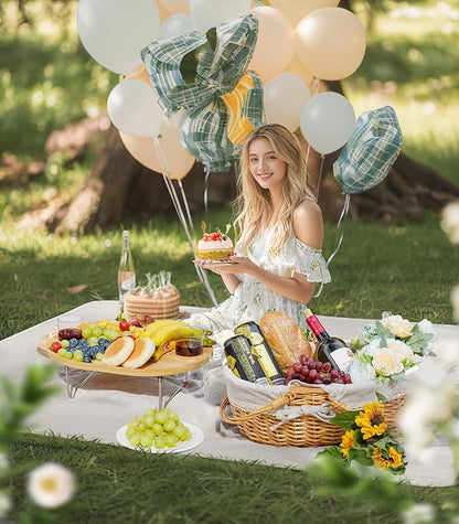 Picnic Basket for 2 with Table and Blanket, Collapsible Cooler Bag Insulated, Picnic Set for Beach Picnic Hamper Picnic Date Essentials for Outdoor Picnic Accessories Bridal Shower Gift