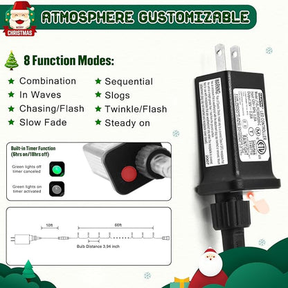 JMEXSUSS 66ft 200 LED Christmas Lights Outdoor, Warm White Christmas Tree Lights Indoor Plug in, 8 Modes Twinkle String Light for Outside Bedroom Wedding Party Classroom Dorm Ceiling Home Decorations