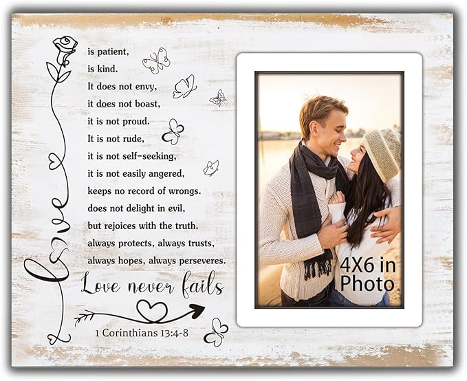 Couple Picture Frames Romantic Gifts for Her Couple Gifts for Wedding Anniversary Engagement Bridal Shower Marriage Bible Verse Love Photo Frame,Newlywed Religious Wedding Gift Wall Tabletop Decor