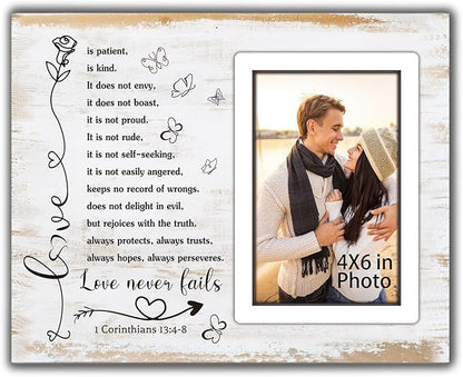 Couple Picture Frames Romantic Gifts for Her Couple Gifts for Wedding Anniversary Engagement Bridal Shower Marriage Bible Verse Love Photo Frame,Newlywed Religious Wedding Gift Wall Tabletop Decor