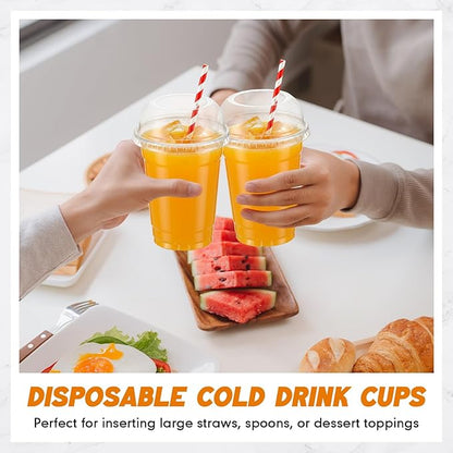 50 Set Clear Plastic Cups with Wide Dome Lids Dessert Cups with Large Hole Dome Lids Disposable Party Drink Mugs for Smoothies Iced Coffee Bubble Tea Slushies Parfaits, and More (12oz)