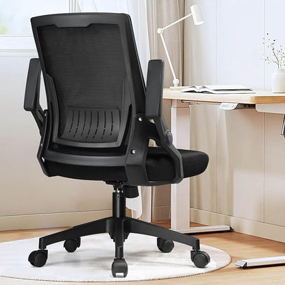 GTPLAYER Ergonomic Office Chair with Flip-up Armrests Executive Computer Chair for Home Office, Breathable Mesh & Comfy Lumbar Support, Black