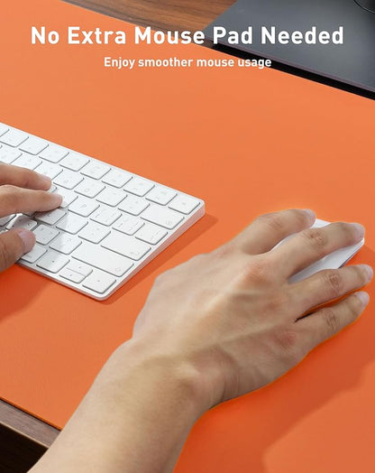 Aothia Faux Leather Desk Mat - Large Mouse Pad, Non-Slip PU Leather Blotter, Waterproof Writing Surface for Office and Home (Orange, 40" x 24")