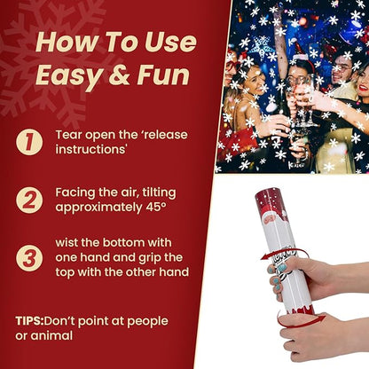 Party Poppers Snowflakes Confetti Cannon 12 Pack Christmas Confetti Popper 12 Inch Confetti Shooters Christmas Snowflakes Confetti Party Cannons Bulk for Decoration New Year Festival Holiday