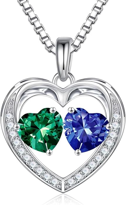 Iefil Christmas Gifts for Women Wife - 925 Sterling Silver Heart Birthstone Necklace, Anniversary Birthday Gifts for Women Wife Girlfriend Mom, Birthstone Jewelry Gift for Her