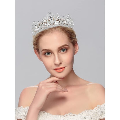 Silver Tiara and Crowns for Women Rhinestone Queen Tiara for Girls Princess Crown with Comb Birthday Headbands Hair Accessories for Wedding Prom Bridal Party Halloween Costume Gift