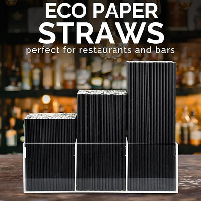 10 inch Long Disposable Black Paper Cocktail Straws & Stirrer Sticks, 250 Counts, Unwrapped - for Tall Drinks, Bars and Restaurants