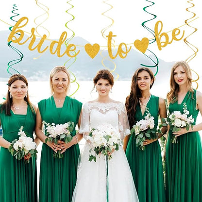Sage Green Champagne-Gold Bachelorette Party-Decorations - 21pcs Baby Bridal Shower Banner Garland, Bride To Be Paper Streamers Lanterns,flower Tissue Pom Poms Fan,Wedding Backdrop Decor Huglony