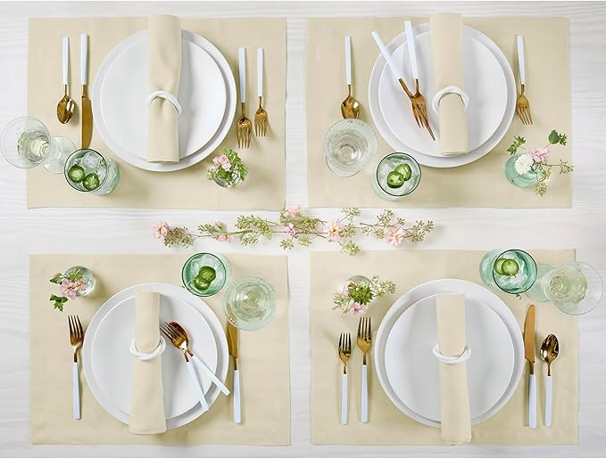 Solino Home Linen Napkins Set of 4-100% Pure Linen Birch Dinner Napkins Cloth 20 x 20 Inch for Fall, Autumn - Fete, Handcrafted and Machine Washable