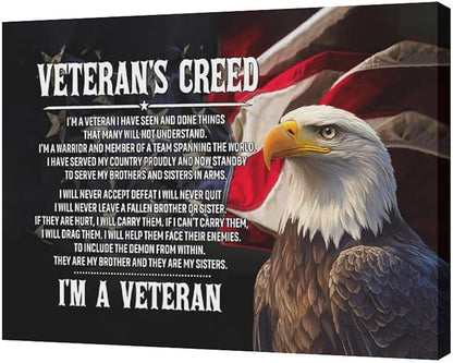Veteran Wall Art Patriotic Pictures Wall Decor Military Canvas Prints Veterans Day Decorations Painting Framed Bald Eagle Artwork Office Home Man Cave Decor For Bathroom Bedroom Living Room 20"x16"