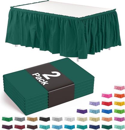 Exquisite Ruffle Table Skirt Dark Green 2 Pack 14 Ft Long Table Skirts for Rectangle Tables 6ft Plus or Round Tables Skirts with Adhesive Strip for Gender Reveal Decor & Happy Birthday Parties