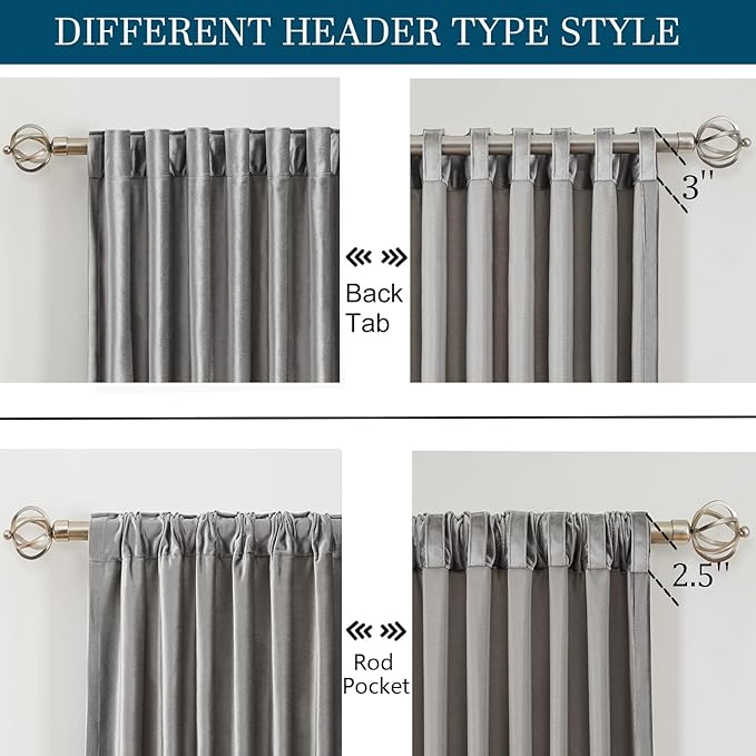 PRIMROSE Light Grey Curtains 90 inch for Living Room,2 Panels Drapes Blackout Rod Pocket Back Tab Window Treatment Room Darkening Thick Decorative Curtains for Bedroom