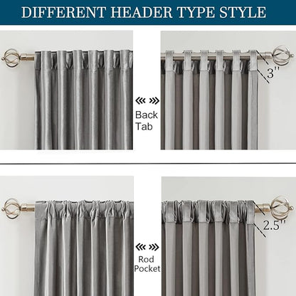 PRIMROSE Light Grey Curtains 72 inch for Living Room,2 Panels Drapes Blackout Rod Pocket Back Tab Window Treatment Room Darkening Thick Decorative Curtains for Bedroom