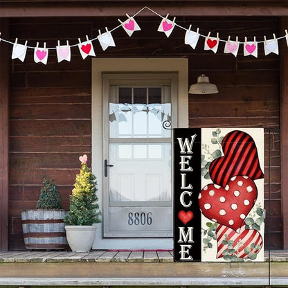 AVOIN colorlife Valentines Day Welcome Garden Flag 12x18 Inch Outside Double Sided, Anniversary Love Heart Rustic Yard Outdoor Decoration