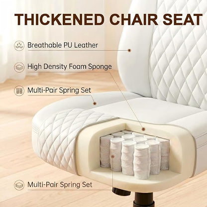 GTPLAYER Leather Office Chair, Home Desk Chair with Flip-up Arms and Ergonomic Back - Comfy Heavy Duty Executive Chair for Home Office Gaming, White