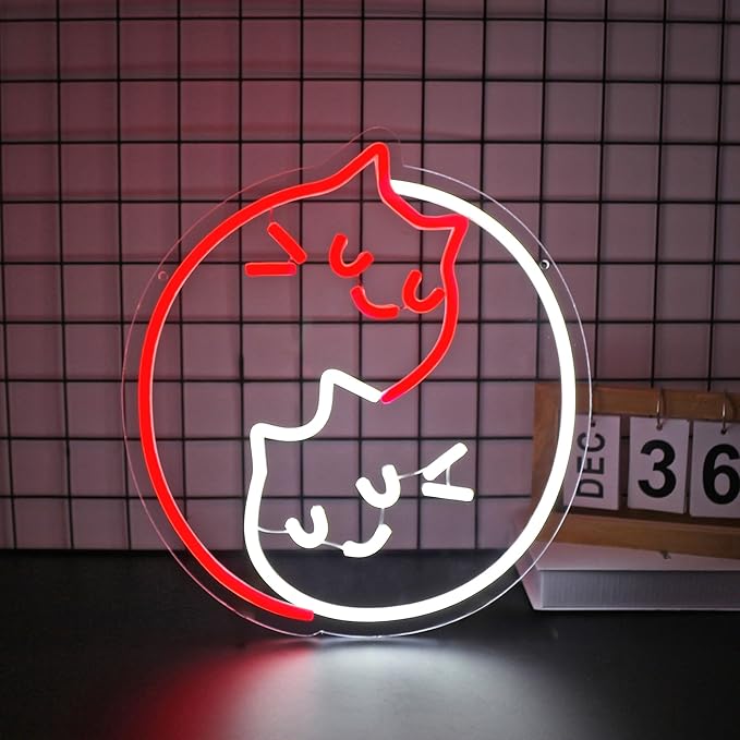 Cat Neon Sign, Neon Signs for Wall Decor Red White LED Light Up Signs Rome Decor for Bedroom Club Party Bar Shop USB Operated
