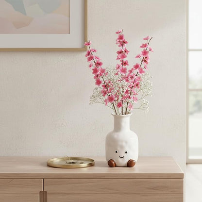 Handmade Ceramic Smile Vase-Cute White Ceramic Vase-White Modern Flower Vase-Round Aesthetic Table Flower Vase-Funny Decor AccentPot for Indoor and Outdoor vase
