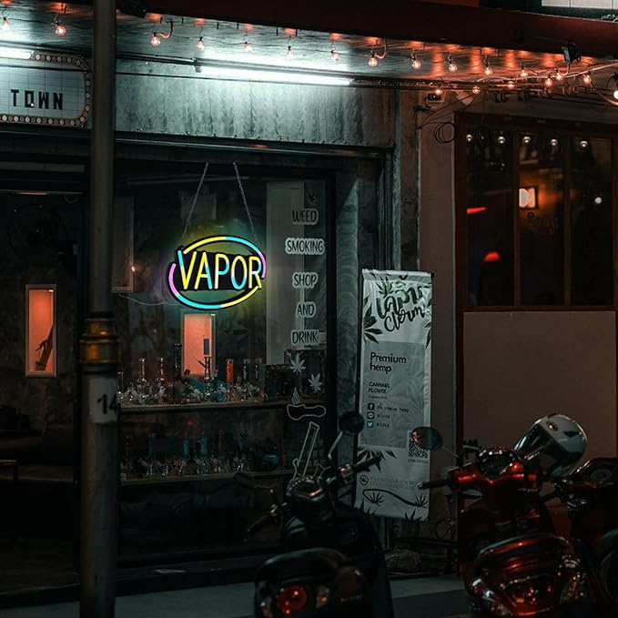 VAPOR-LED Neon Sign for Business,16x10 inch Vape Smoke Shop Sign RGB Bright Led for Window Wall Door VapeSmoke Store