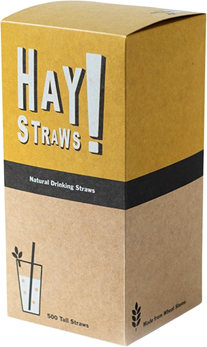 HAY! Straws® 7.75" Regular Drinking Straws | 500 ct 100% Plant-Based | Durable, Non-Soggy, Gluten-Free and Neutral-Taste | Eco-Friendly Alternative to Plastic and Bioplastic Straws