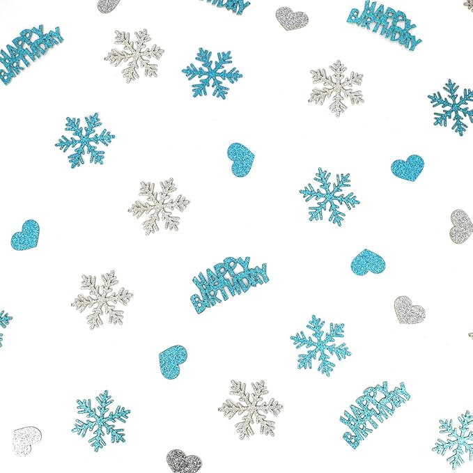Blue Snowflake Birthday Confetti for Table – 200PC Glitter Heart Snowflakes Table Scatter for Winter Wonderland Birthday Party Decorations