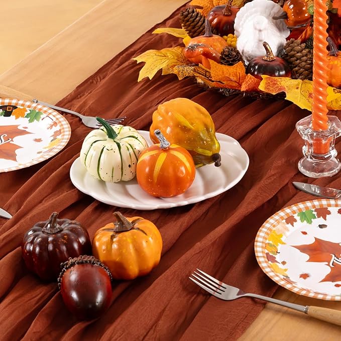 Terracotta Cheesecloth Table Runner Burnt Orange 4 Pack Christmas Table Runners 120 Inches Rust Cheese Cloth Table Decor for Xmas Holiday Season Parties Wedding Bridal Baby Shower Party