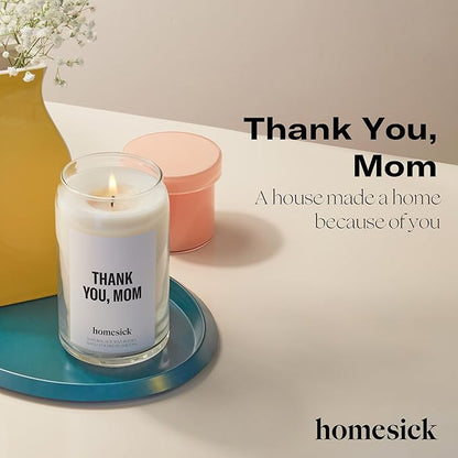 Homesick Thank You Mom Candle – 13.75 oz Scented Candle in Sage Sandalwood Soy Wax Blend, Non-Toxic, 80 Hr Burn with Organic Cotton Wick, Reusable Jar – Best Wedding & Engagement Gifts for Couples